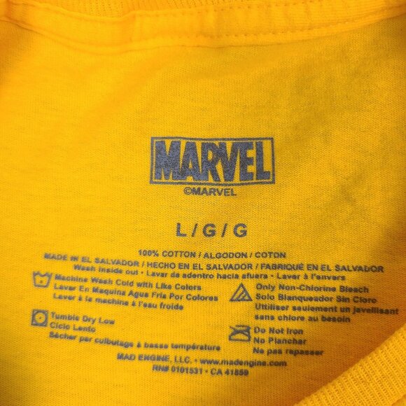 MARVEL Black‎ Panther Wakanda Forever T'Challa Yellow RARE Mad Engine T-Shirt L - Picture 3 of 6